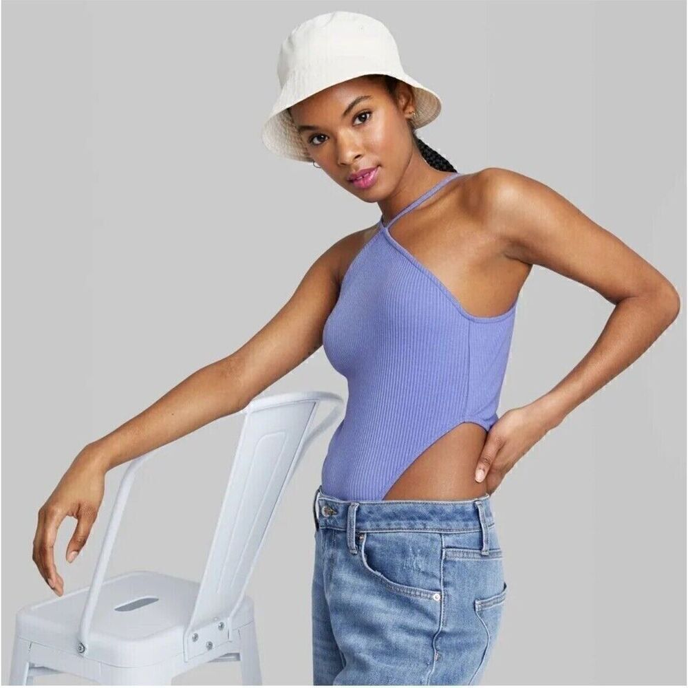Women's Size Medium Y-Neck High Cut Bodysuit - Wild Fable™, Periwinkle Blue